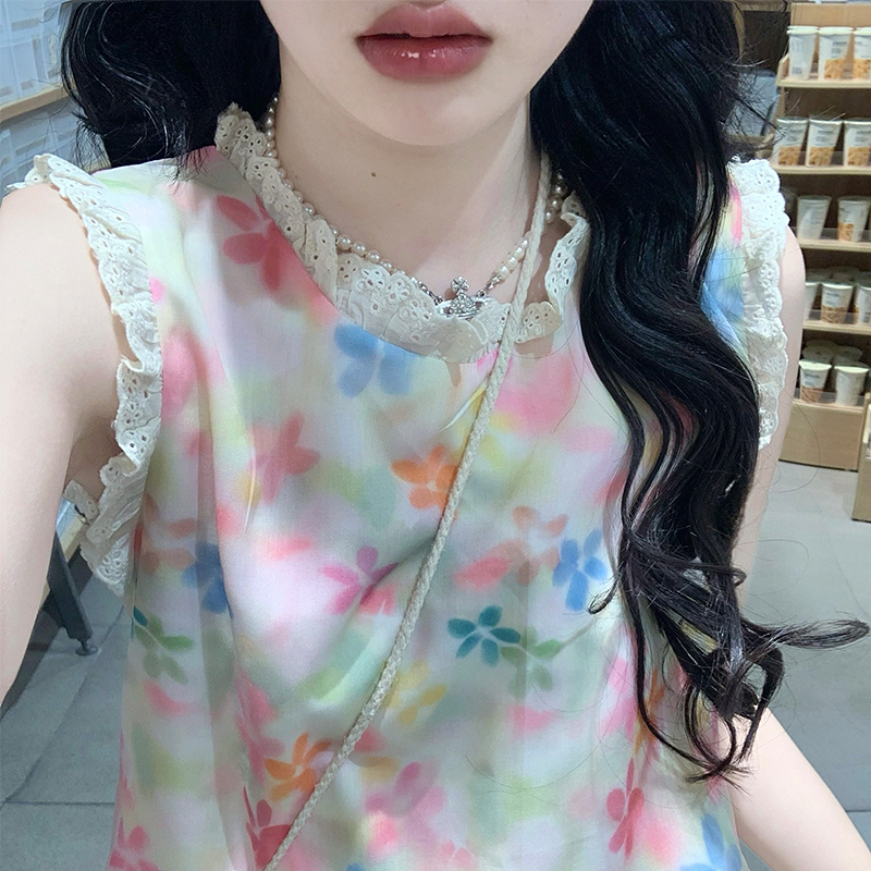 College style sweet skirt rainbow vest 2pcs set