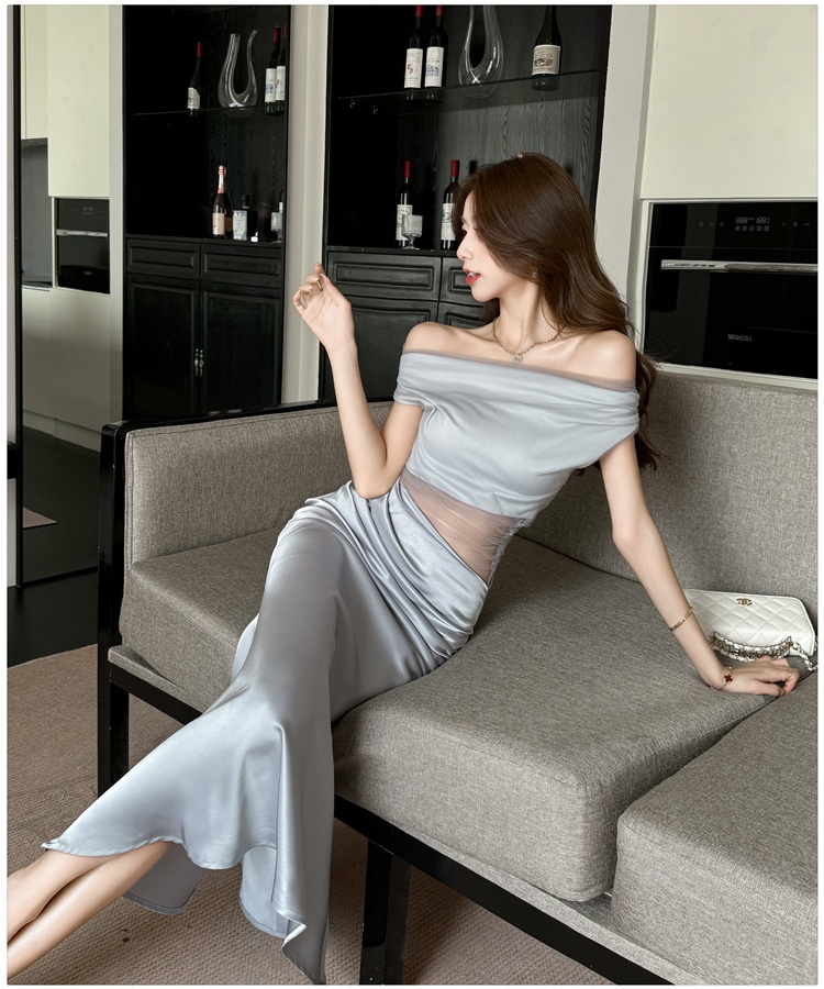 Slim pinched waist package hip satin dress for women