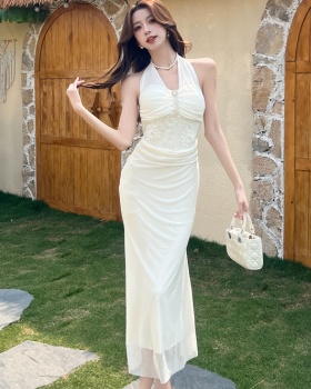 Package hip sexy long dress gauze halter dress for women
