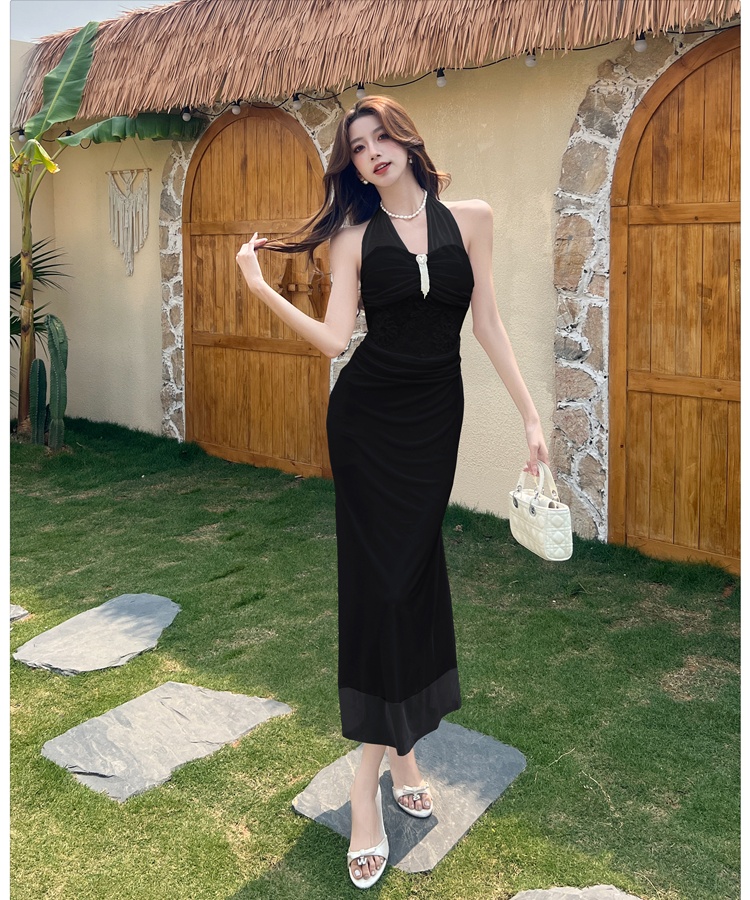 Package hip sexy long dress gauze halter dress for women