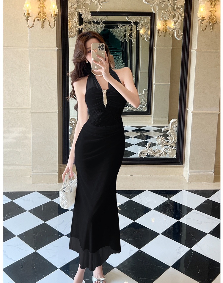 Package hip sexy long dress gauze halter dress for women