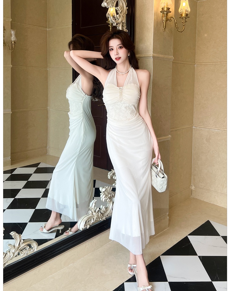 Package hip sexy long dress gauze halter dress for women
