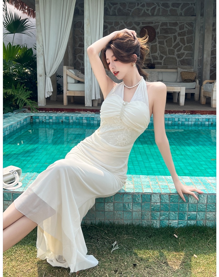 Package hip sexy long dress gauze halter dress for women