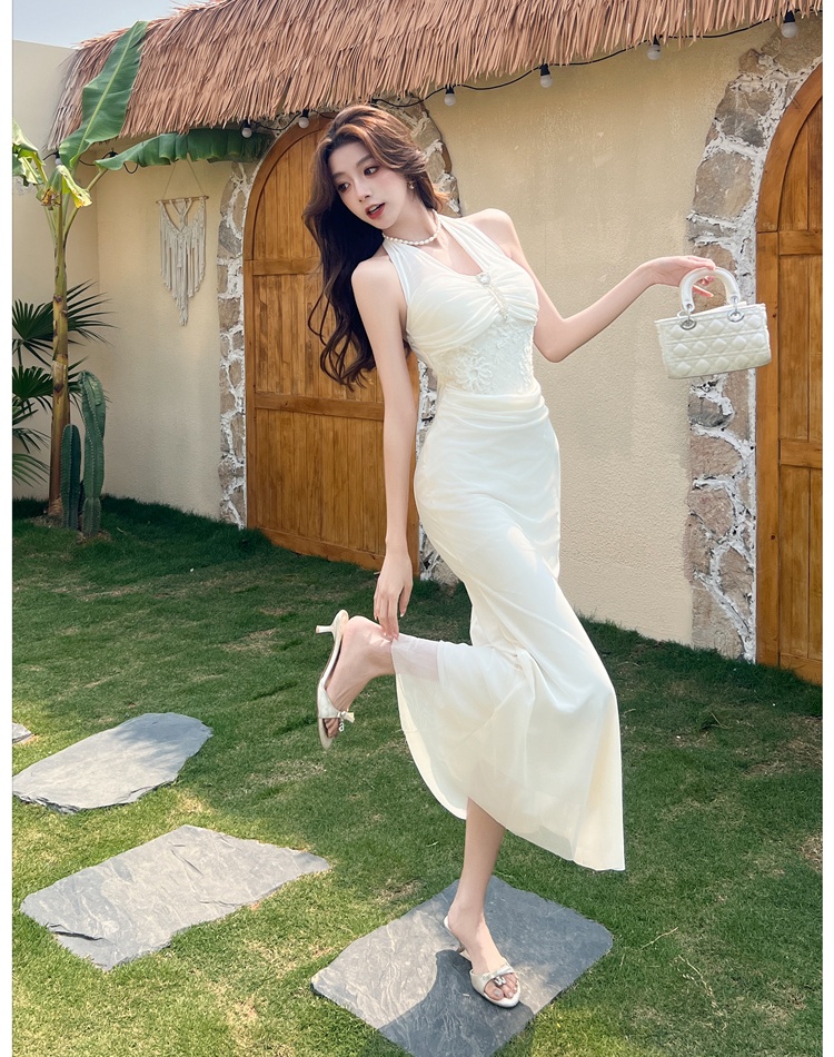 Package hip sexy long dress gauze halter dress for women