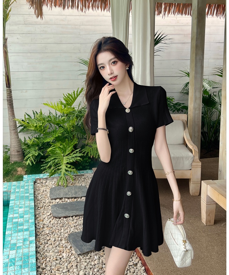 France style knitted T-back Hepburn style slim dress