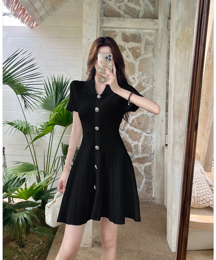 France style knitted T-back Hepburn style slim dress