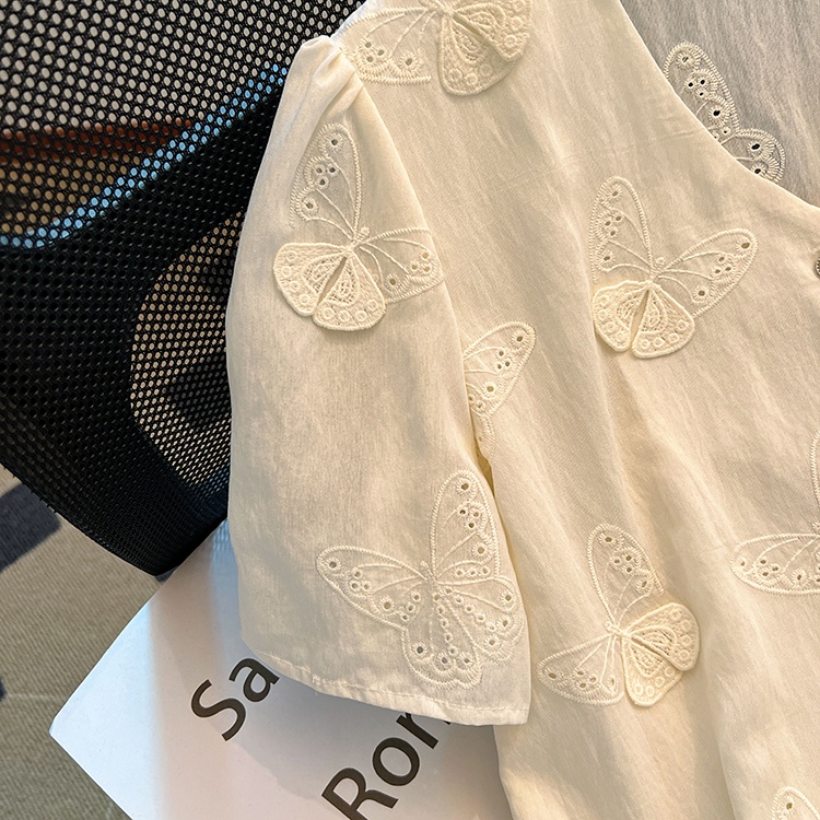 V-neck embroidery shirt show young small shirt for women