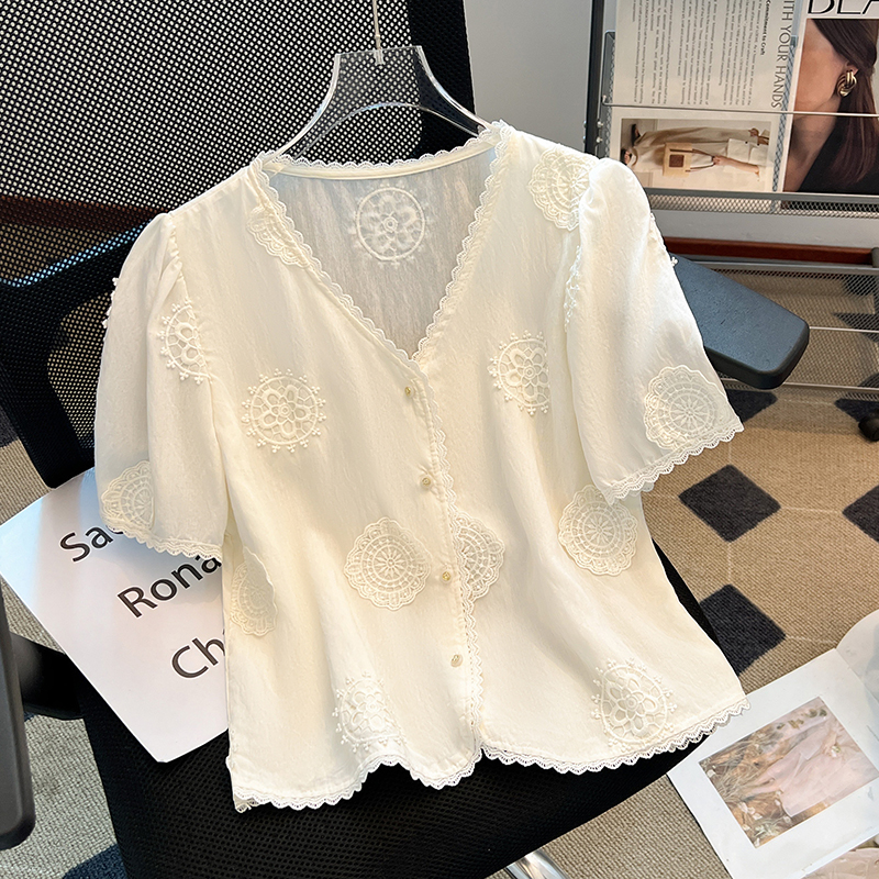 Temperament loose small shirt V-neck tops for women