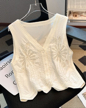 V-neck beading tops embroidery sequins waistcoat