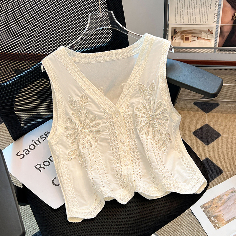 V-neck beading tops embroidery sequins waistcoat