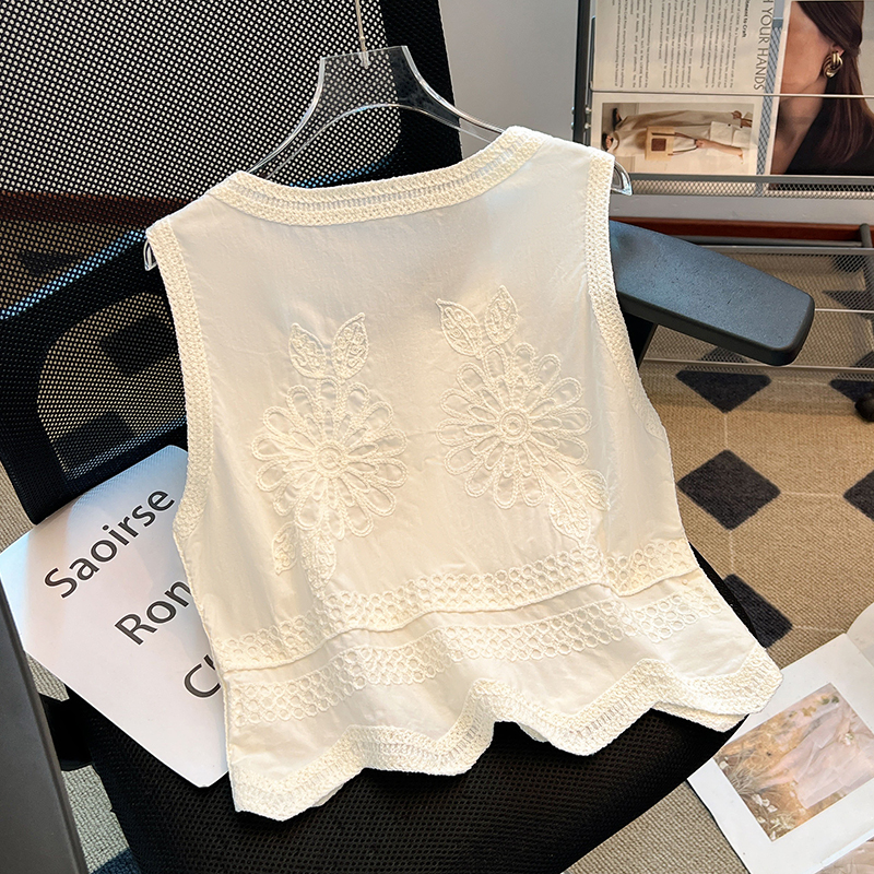 V-neck beading tops embroidery sequins waistcoat