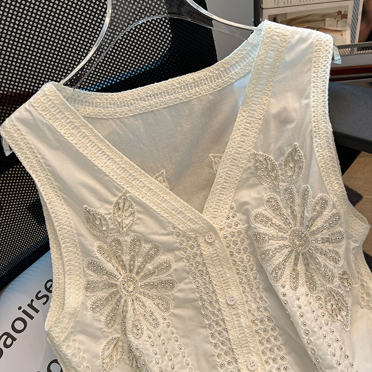 V-neck beading tops embroidery sequins waistcoat