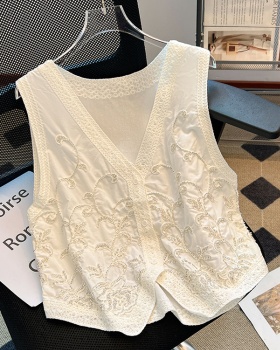 V-neck sleeveless summer tops sequins beading vest