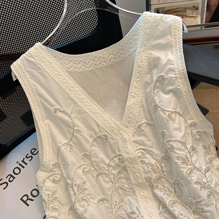 V-neck sleeveless summer tops sequins beading vest