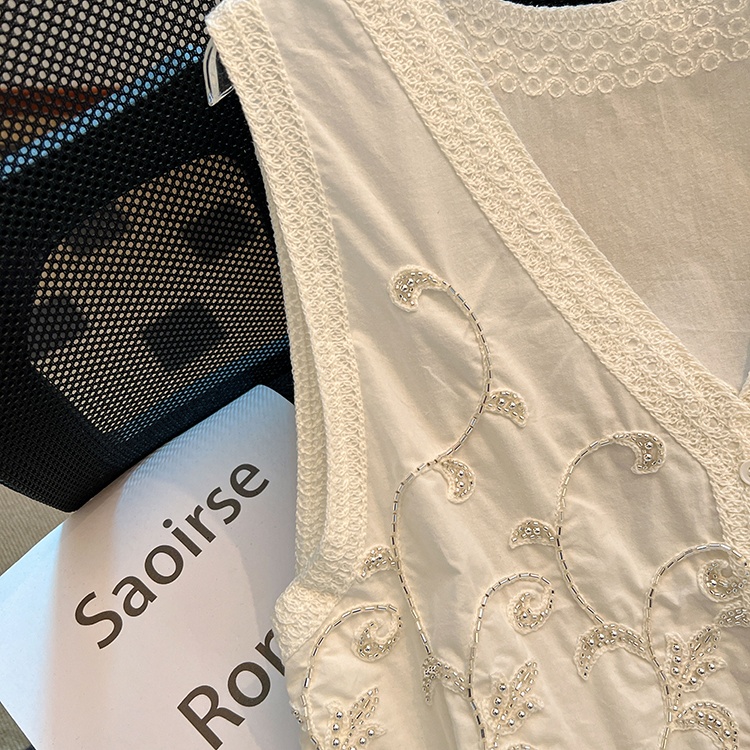 V-neck sleeveless summer tops sequins beading vest