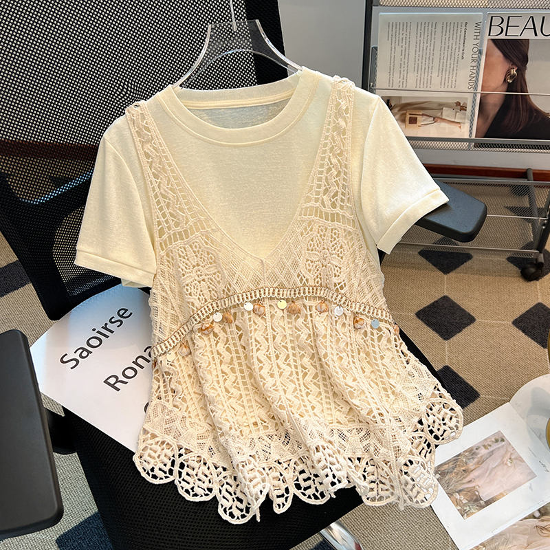 Short sleeve T-shirt summer vest 2pcs set for women