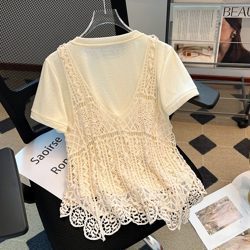 Short sleeve T-shirt summer vest 2pcs set for women