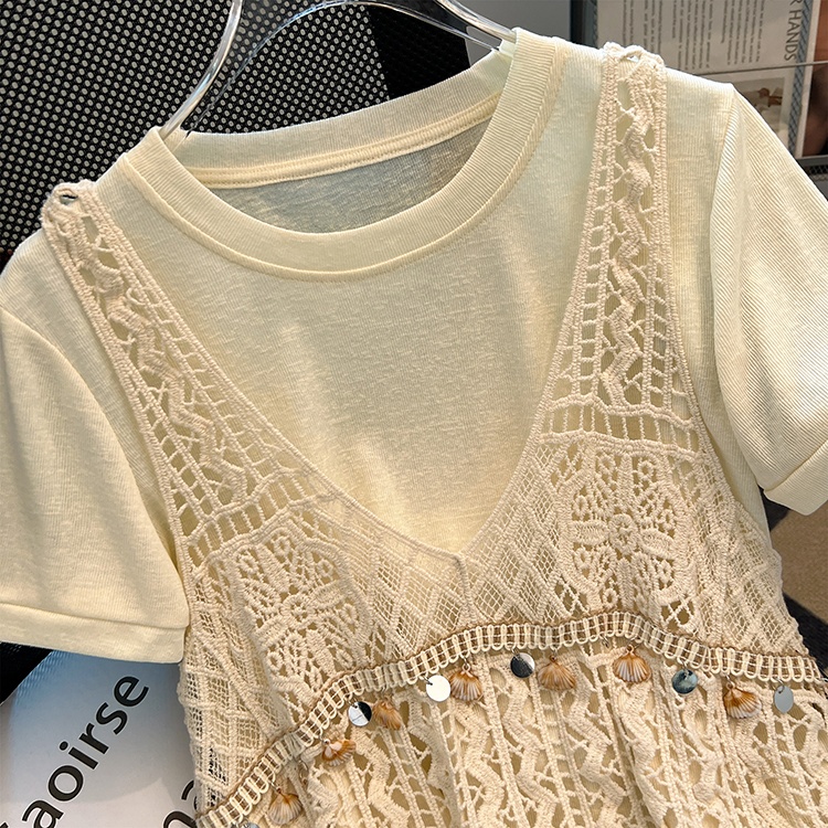 Short sleeve T-shirt summer vest 2pcs set for women