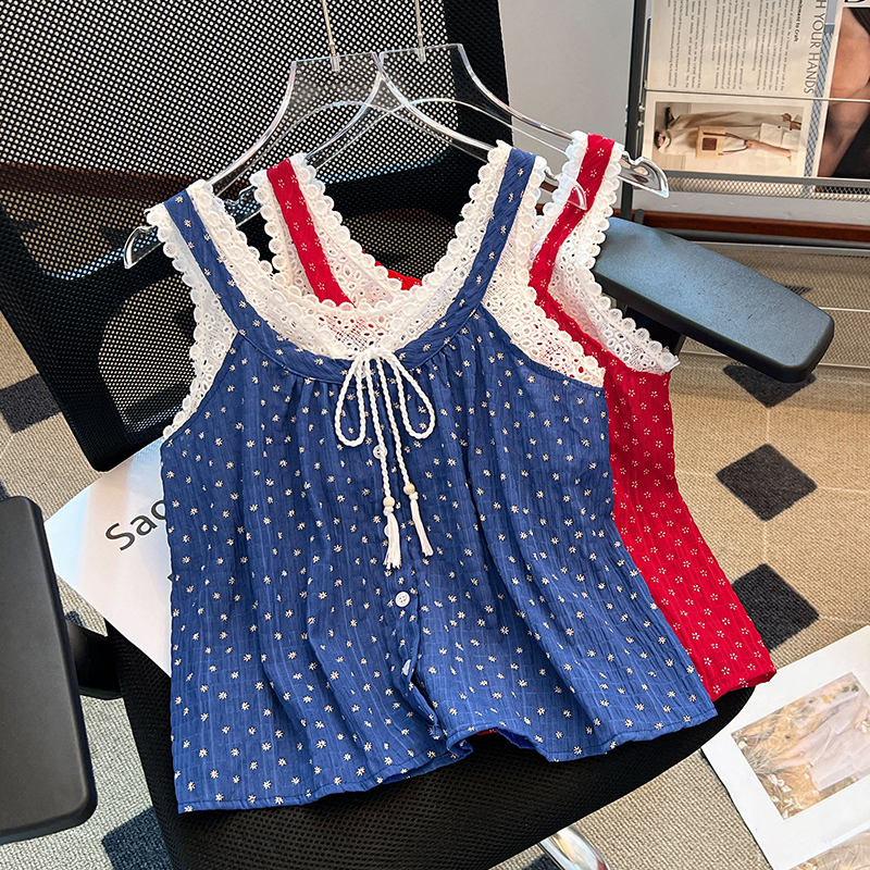 Summer Pseudo-two sling vest slim short tops
