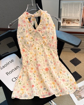 Sling halter floral vest vacation sweet lady tops for women
