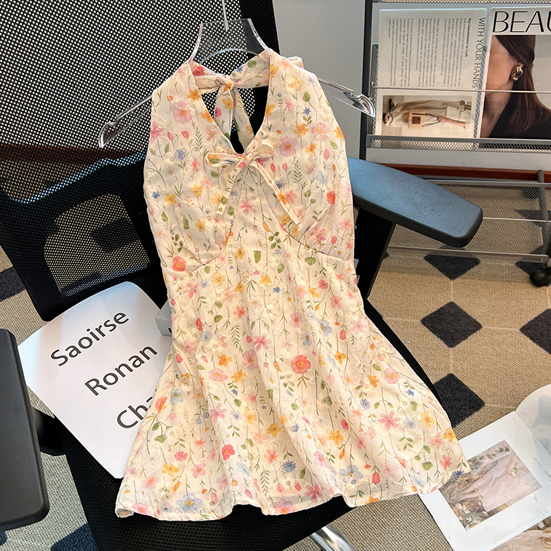 Sling halter floral vest vacation sweet lady tops for women