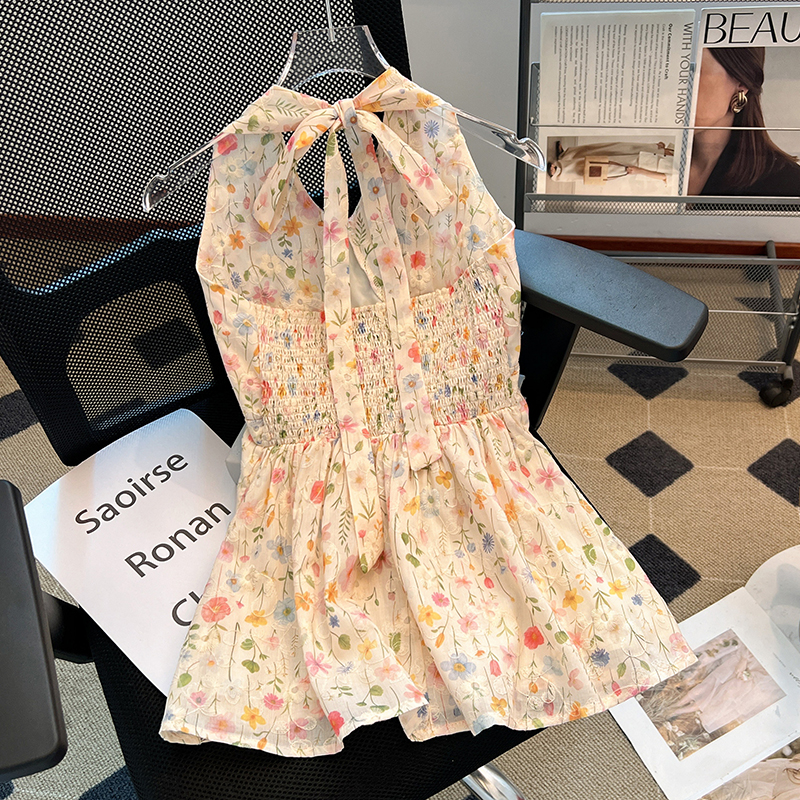 Sling halter floral vest vacation sweet lady tops for women