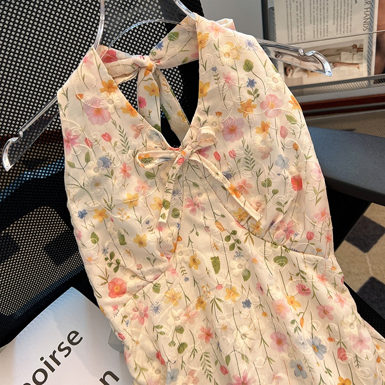 Sling halter floral vest vacation sweet lady tops for women
