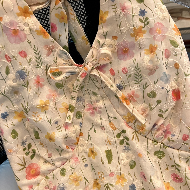Sling halter floral vest vacation sweet lady tops for women