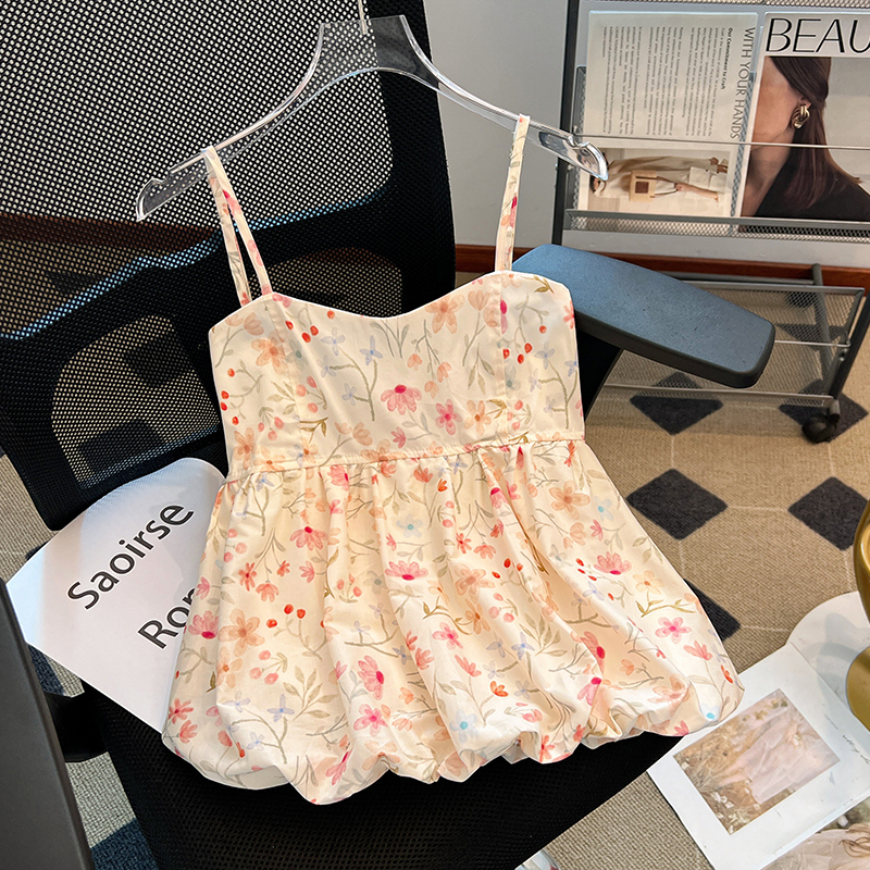 Short sleeveless vest France style sling tops for women