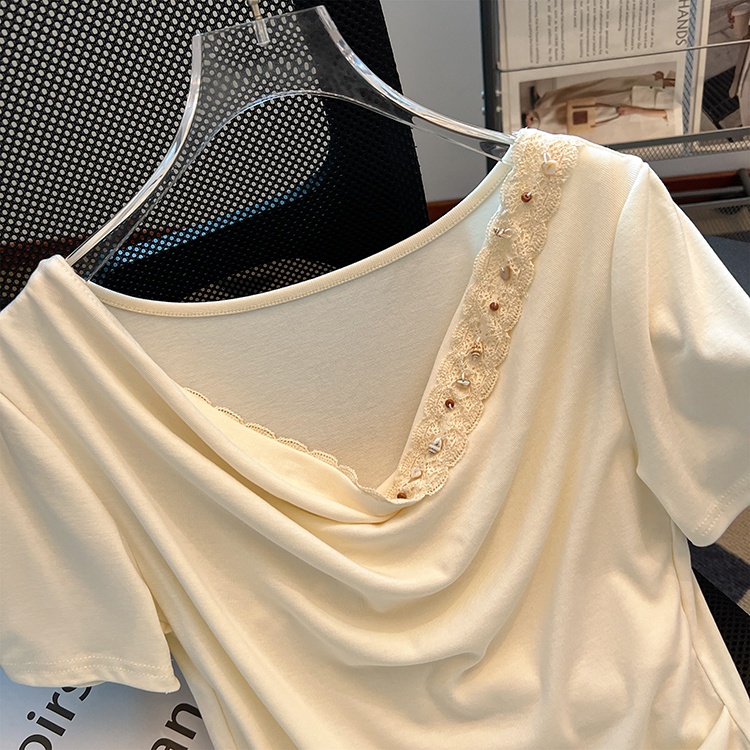 Lace tender slim tops short sleeve summer T-shirt
