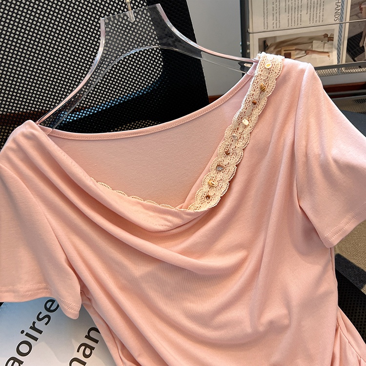 Lace tender slim tops short sleeve summer T-shirt
