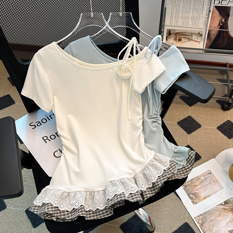 Short sleeve T-shirt Pseudo-two tops for women