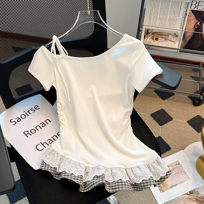 Short sleeve T-shirt Pseudo-two tops for women