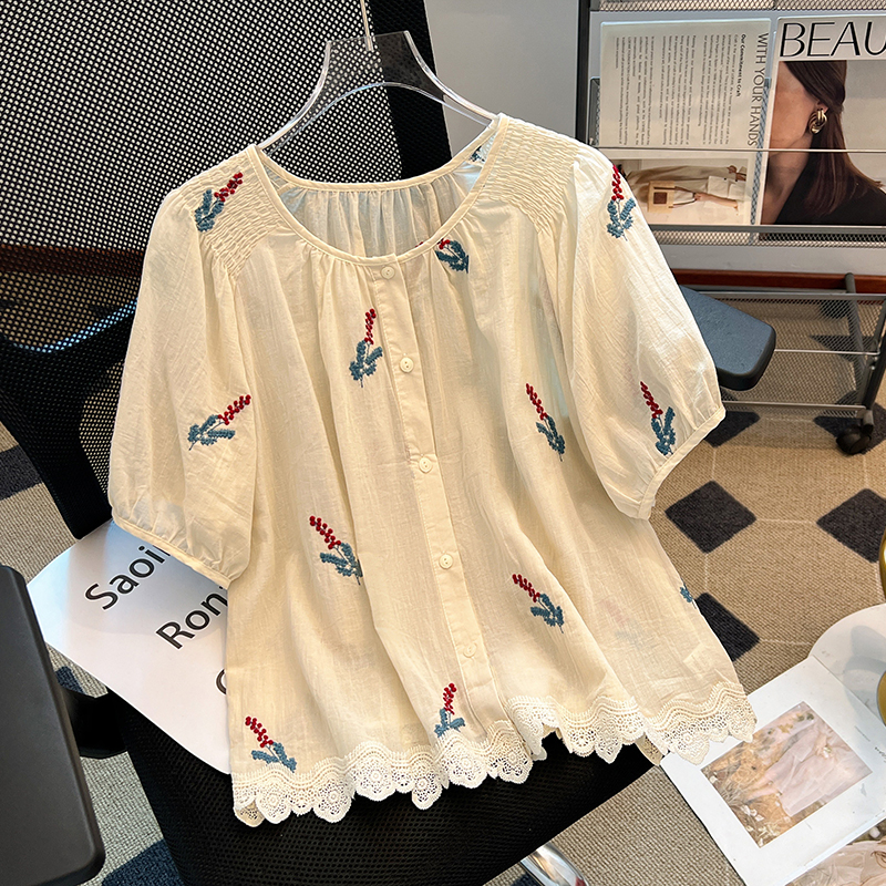 Show young stripe tops embroidery all-match small shirt