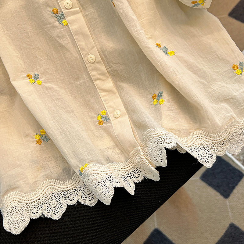 Summer fresh shirt flowers round neck tops for women