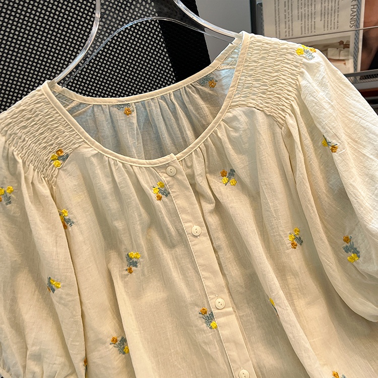Summer fresh shirt flowers round neck tops for women