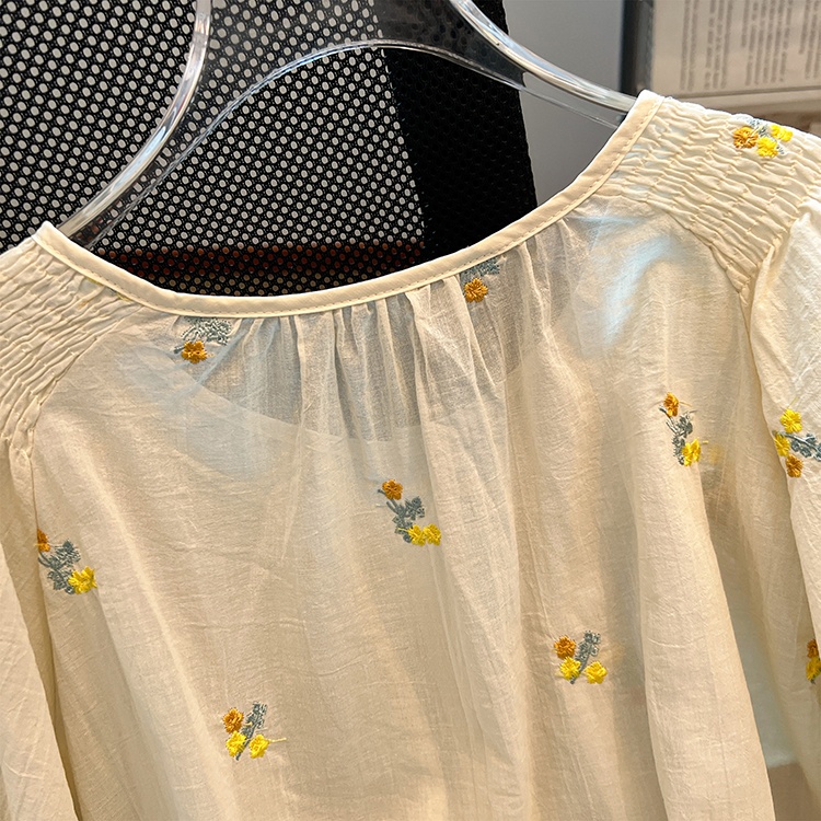 Summer fresh shirt flowers round neck tops for women
