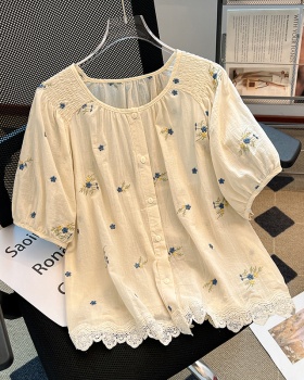 Floral show young summer tops embroidery Korean style small shirt