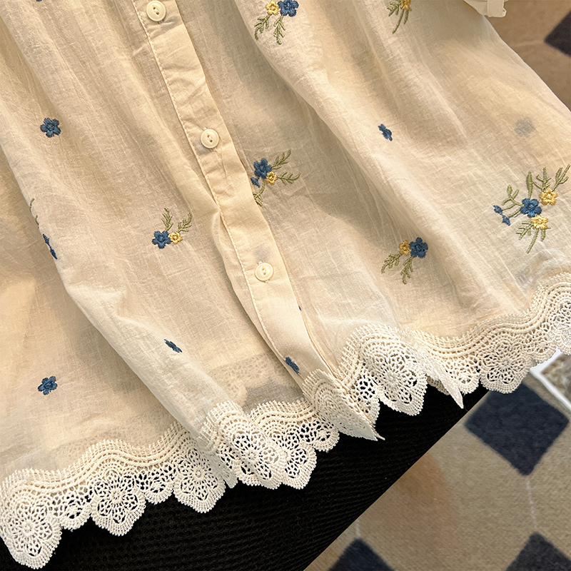 Floral show young summer tops embroidery Korean style small shirt