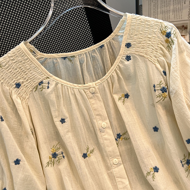 Floral show young summer tops embroidery Korean style small shirt