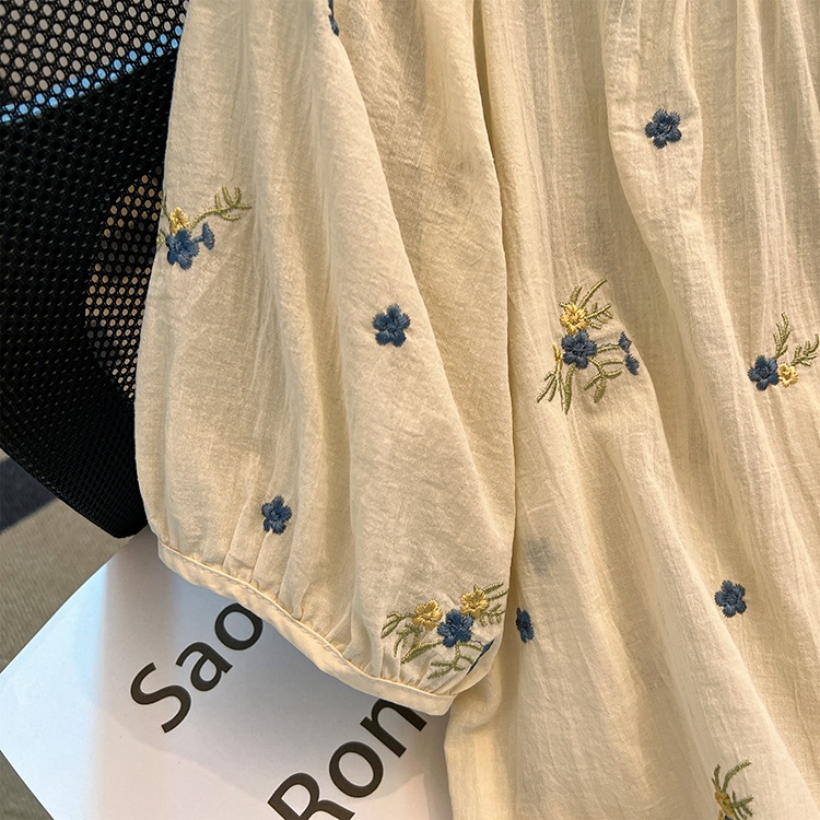 Floral show young summer tops embroidery Korean style small shirt