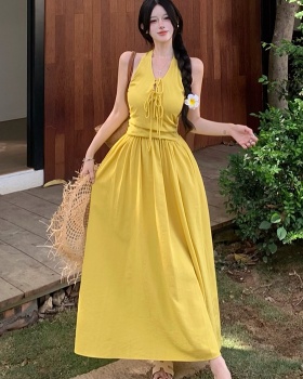 Pinched waist dress vacation long dress for women