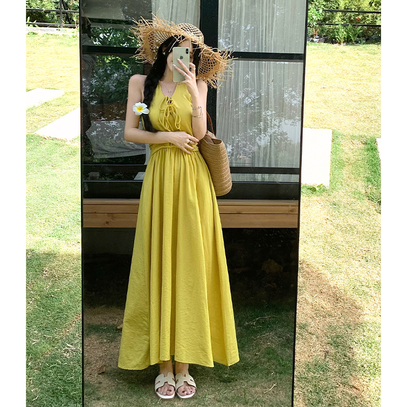 Pinched waist dress vacation long dress for women