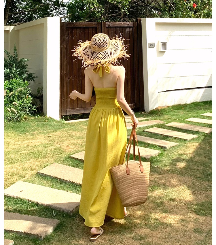 Pinched waist dress vacation long dress for women
