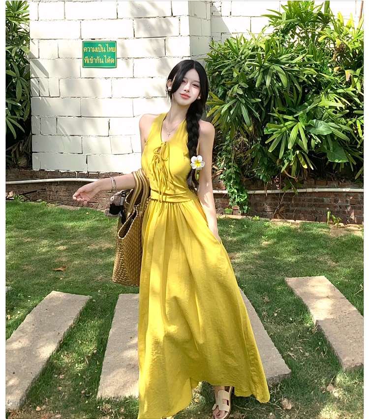 Pinched waist dress vacation long dress for women