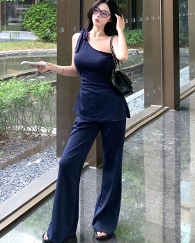 Slim summer wide leg pants Casual pinched waist tops 2pcs set