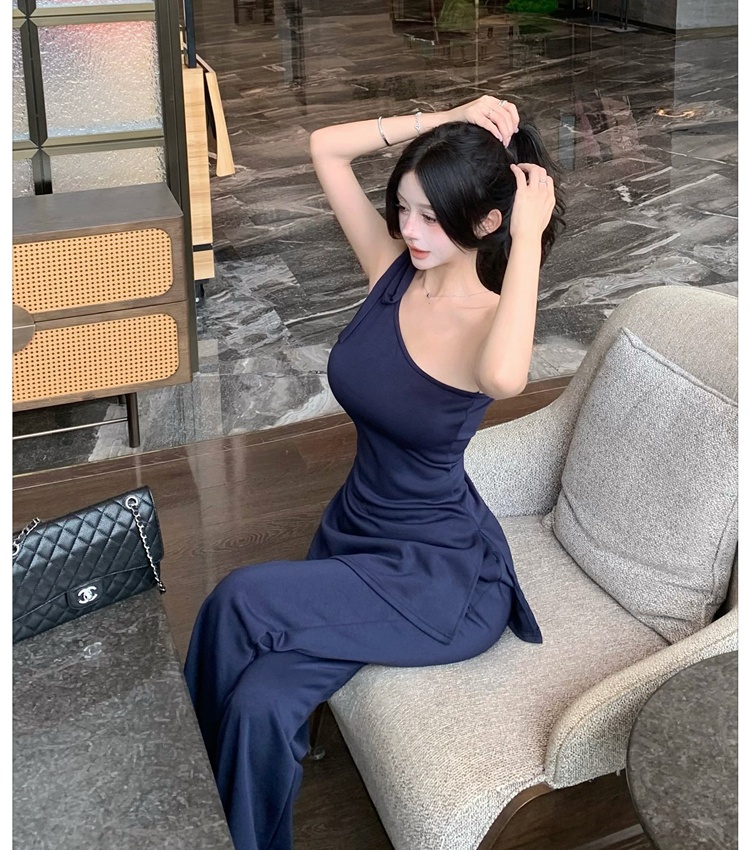 Slim summer wide leg pants Casual pinched waist tops 2pcs set