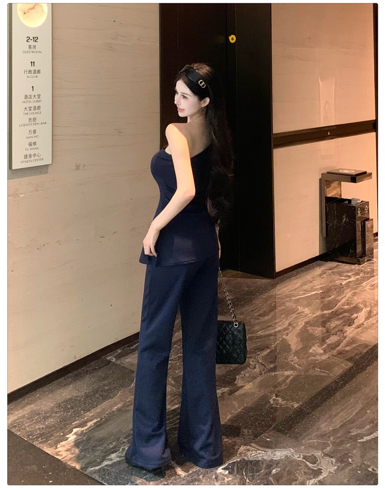 Slim summer wide leg pants Casual pinched waist tops 2pcs set