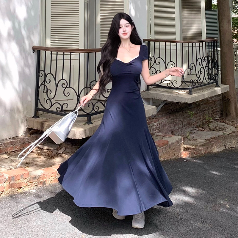 France style temperament dress lace pinched waist long dress