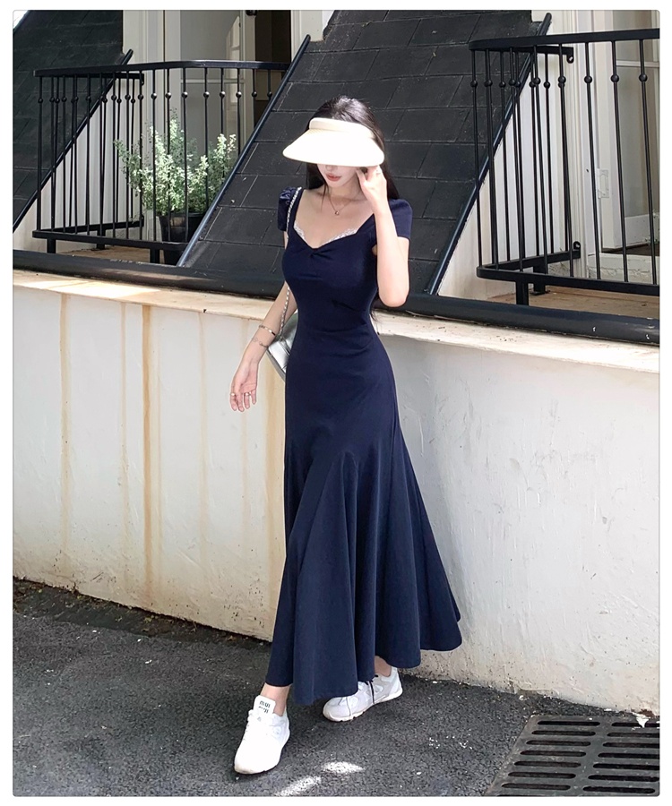 France style temperament dress lace pinched waist long dress
